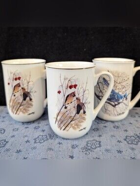 Vintage Bird Coffee Mugs by Canadian Artist Terry Mclean, Viletta Canada